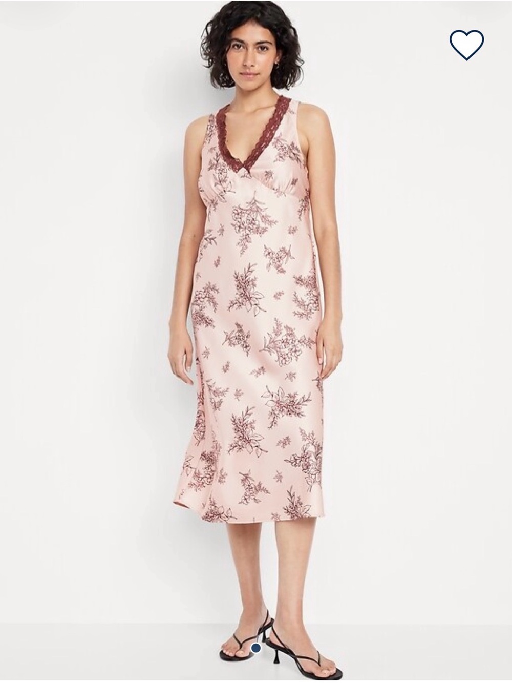 Old Navy Blush Pink Satin Slip with Burgundy Floral and Lace Trim